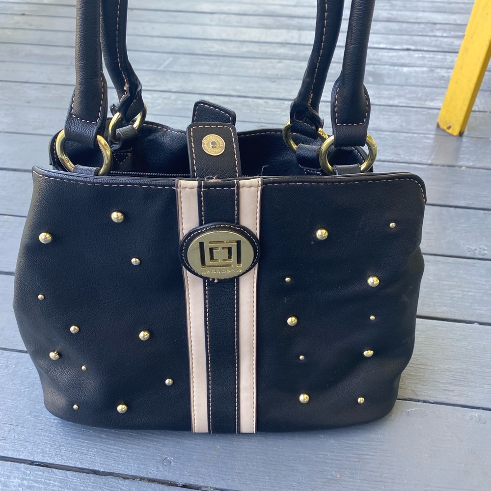 Liz Claiborne Black and Gold Shoulder Bag with Studded Details